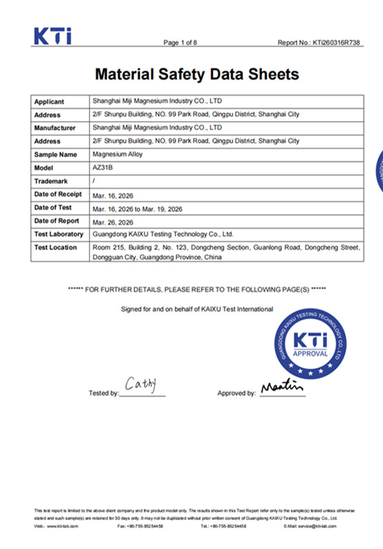Material Safety Data Sheets Certification